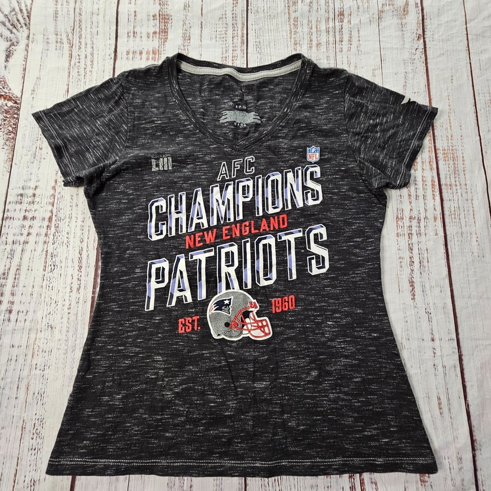 New England Patriots AFC Champs Superbowl 53 Gray Short Sleeve T-Shirt Women's S